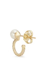Detail View -Click To Enlarge 'TPLT' diamond pavé hook pearl 18k gold earrings