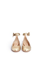 Front View -Click To Enlarge 'Carla' ankle tie metallic leather ballerina flats