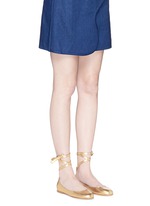Figure View -Click To Enlarge 'Carla' ankle tie metallic leather ballerina flats