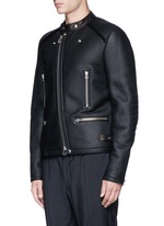 Front View -Click To Enlarge Vintage shearling leather biker jacket
