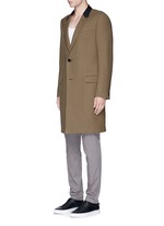 Front View -Click To Enlarge Slim fit contrast collar wool coat