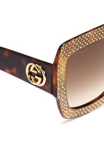 Detail View -Click To Enlarge Rhinestone pavé tortoiseshell acetate oversize square sunglasses