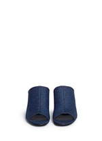 Front View -Click To Enlarge Open toe denim mules