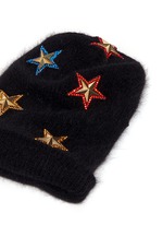 Detail View -Click To Enlarge Crystal pavé star appliqué angora blend knit beanie