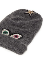 Detail View -Click To Enlarge Crystal pavé eye appliqué angora blend knit beanie