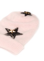 Detail View -Click To Enlarge Crystal pavé star appliqué angora blend knit beanie