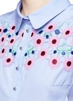 Detail View -Click To Enlarge Ruffle front floral lace cotton shirt dress