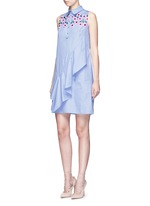 Figure View -Click To Enlarge Ruffle front floral lace cotton shirt dress