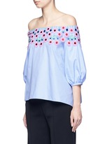 Front View -Click To Enlarge 'Pallas' floral lace appliqué off-shoulder top