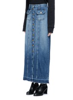 Front View -Click To Enlarge 'The Sally' raw hem button denim skirt