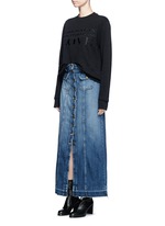 Figure View -Click To Enlarge 'The Sally' raw hem button denim skirt