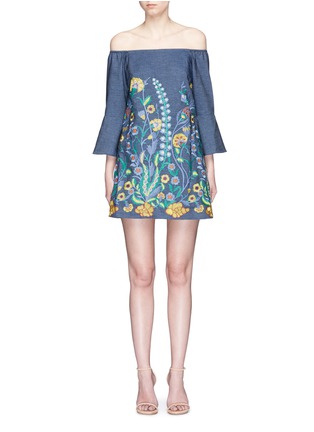 Main View - Click To Enlarge Main View - Click To Enlarge - alice + olivia - 'Kyra' floral embroidered off-shoulder chambray dress