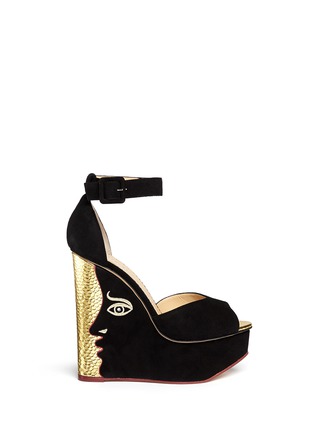 Main View - Click To Enlarge Main View - Click To Enlarge - Charlotte Olympia - 'Two-Faced' suede peep toe wedge sandals