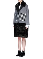 Front View -Click To Enlarge Check ribbon wool-cashmere faux fur coat