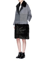 Figure View -Click To Enlarge Check ribbon wool-cashmere faux fur coat