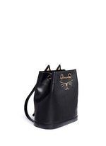 Front View -Click To Enlarge 'Feline' cat face chain calfskin leather backpack
