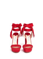 Front View -Click To Enlarge 'Kaytrin 120' ankle tie pleat suede platform sandals