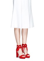 Figure View -Click To Enlarge 'Kaytrin 120' ankle tie pleat suede platform sandals
