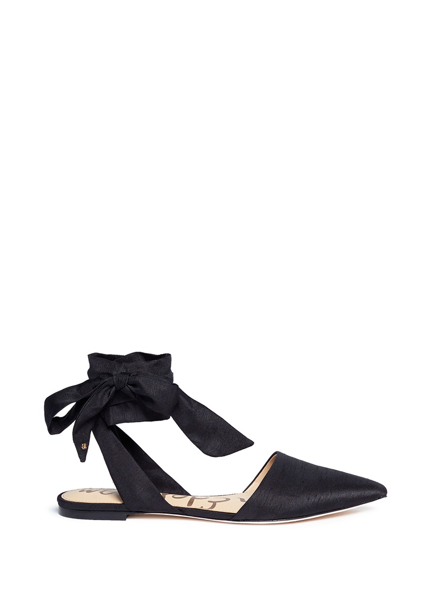 black ankle tie flats