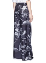 Back View -Click To Enlarge 'Callisto' greyscale leaf print silk pyjama pants