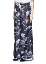 Front View -Click To Enlarge 'Callisto' greyscale leaf print silk pyjama pants