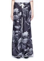 Main View -Click To Enlarge 'Callisto' greyscale leaf print silk pyjama pants