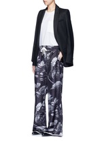 Figure View -Click To Enlarge 'Callisto' greyscale leaf print silk pyjama pants