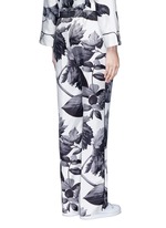 Back View -Click To Enlarge 'Crono' greyscale leaf print silk pyjama pants