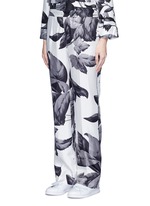 Front View -Click To Enlarge 'Crono' greyscale leaf print silk pyjama pants