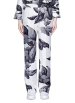 Main View -Click To Enlarge 'Crono' greyscale leaf print silk pyjama pants