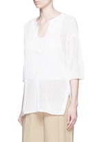 Front View -Click To Enlarge 'Limtally B' drawstring V-neck open knit top
