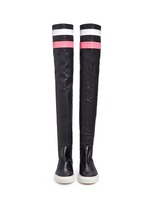 Front View -Click To Enlarge 'E-high' stripe leather thigh high sneaker boots