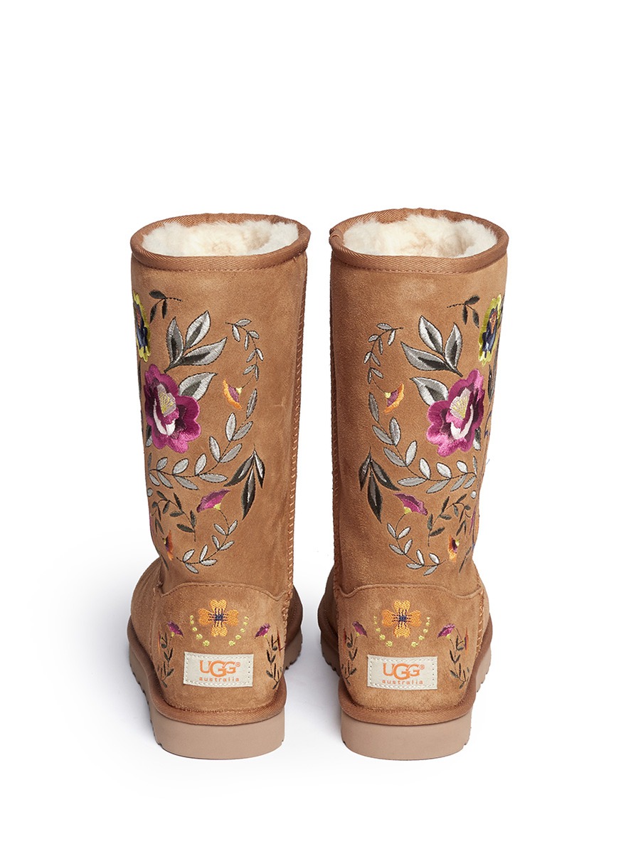 UGG AUSTRALIA 'Juliette' floral embroidery boots Brown Flat Boots
