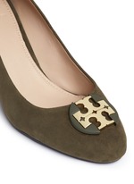 Detail View -Click To Enlarge 'Luna' metal logo suede wedge pumps