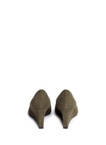 Back View -Click To Enlarge 'Luna' metal logo suede wedge pumps