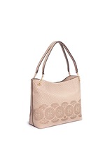 Front View -Click To Enlarge 'Zoey' floral perforated leather tote