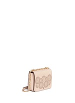 Front View -Click To Enlarge 'Zoey' floral perforated leather chain shoulder bag
