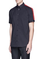 Front View -Click To Enlarge 'Brad Pitt' grosgrain stripe stud cotton shirt