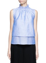 Main View -Click To Enlarge Ruffle neck layered chambray sleeveless top