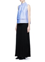 Figure View -Click To Enlarge Ruffle neck layered chambray sleeveless top