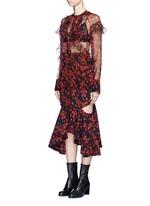 Front View -Click To Enlarge Ruffle floral print silk chiffon blouse