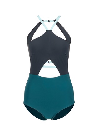 Main View - Click To Enlarge Main View - Click To Enlarge - Flagpole Swim - 'Warren' cutout colourblock halterneck swimsuit