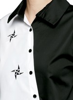 Detail View -Click To Enlarge Embroidered windmill colourblock asymmetric front shirt