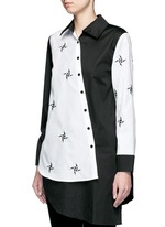 Front View -Click To Enlarge Embroidered windmill colourblock asymmetric front shirt