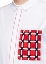 Detail View -Click To Enlarge Woven ribbon pocket long cotton shirt dress