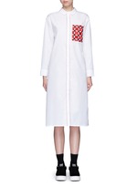 Main View -Click To Enlarge Woven ribbon pocket long cotton shirt dress