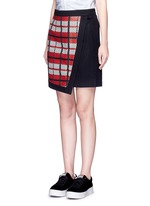 Front View -Click To Enlarge Textured tartan asymmetric wool cashmere blend skirt