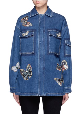 Main View - Click To Enlarge Main View - Click To Enlarge - Valentino - Embroidered butterfly appliqué denim shirt jacket