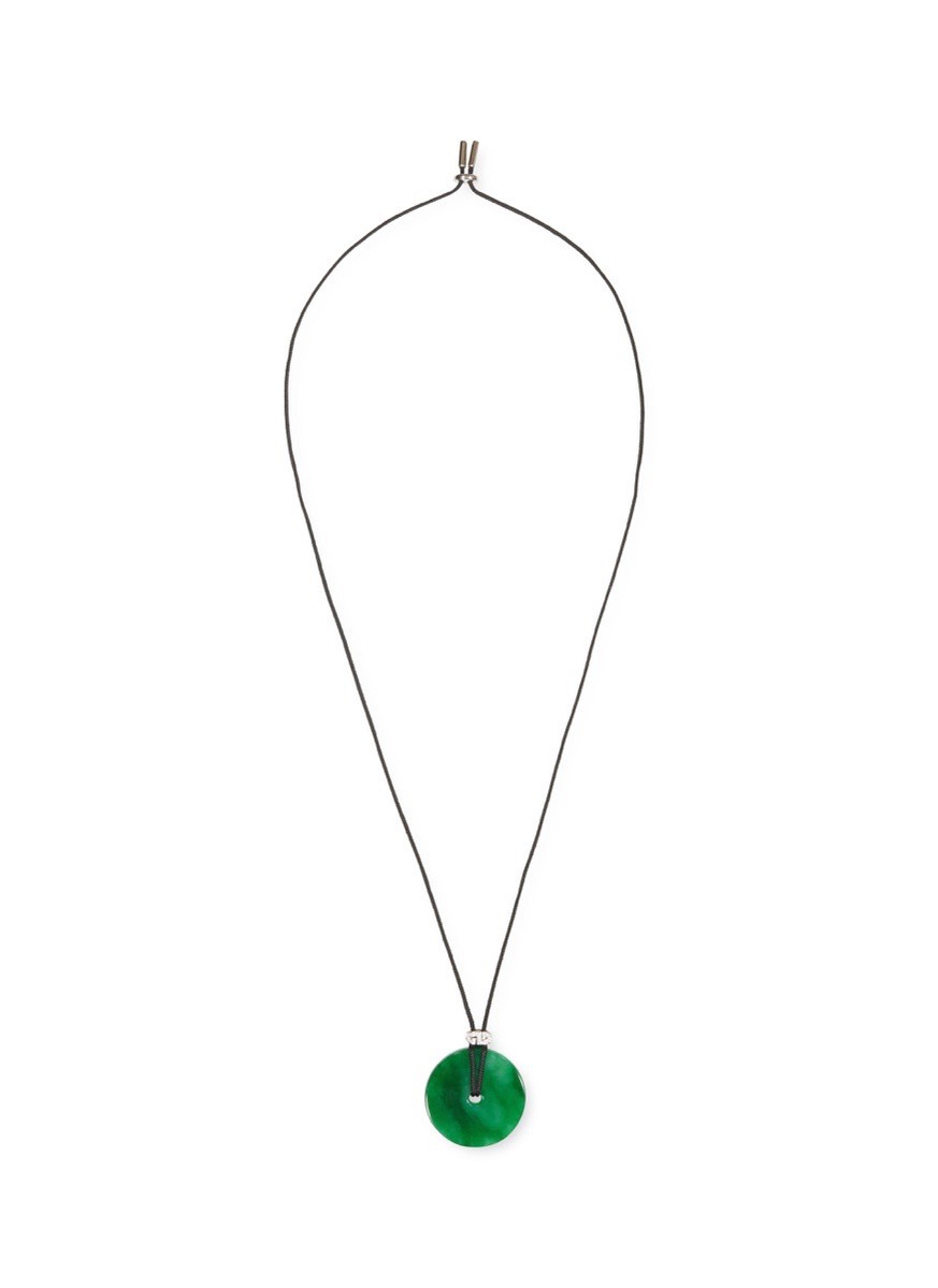 Diamond jade disc pendant necklace