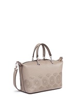 Front View -Click To Enlarge 'Zoey' small floral cutout perforated leather satchel